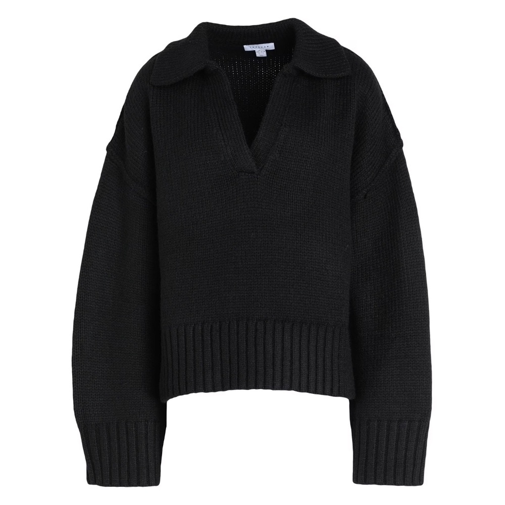 Topshop V-Neck Collared Oversized Black Sweater